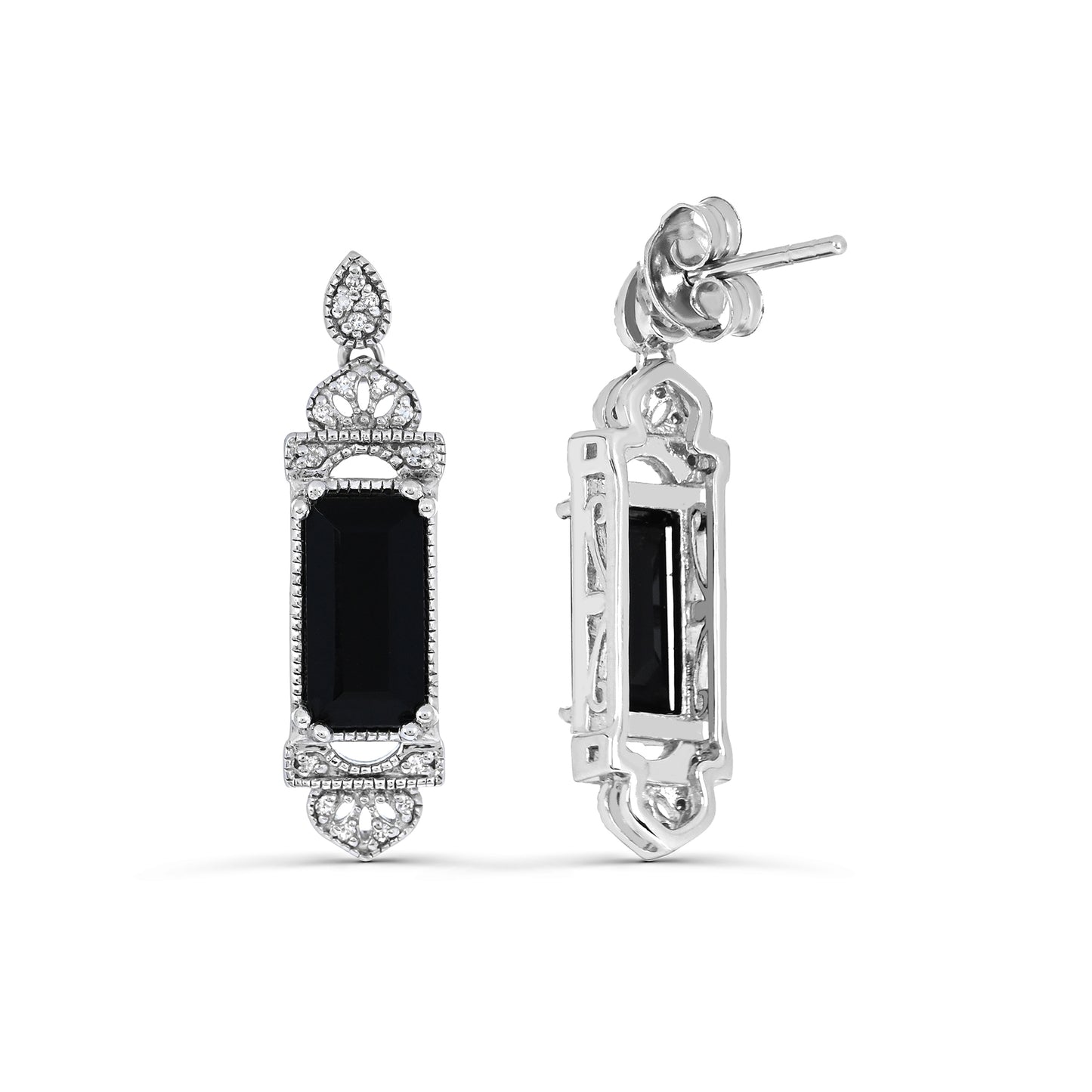 Sterling Silver Black Onyx and Diamonds Earrings