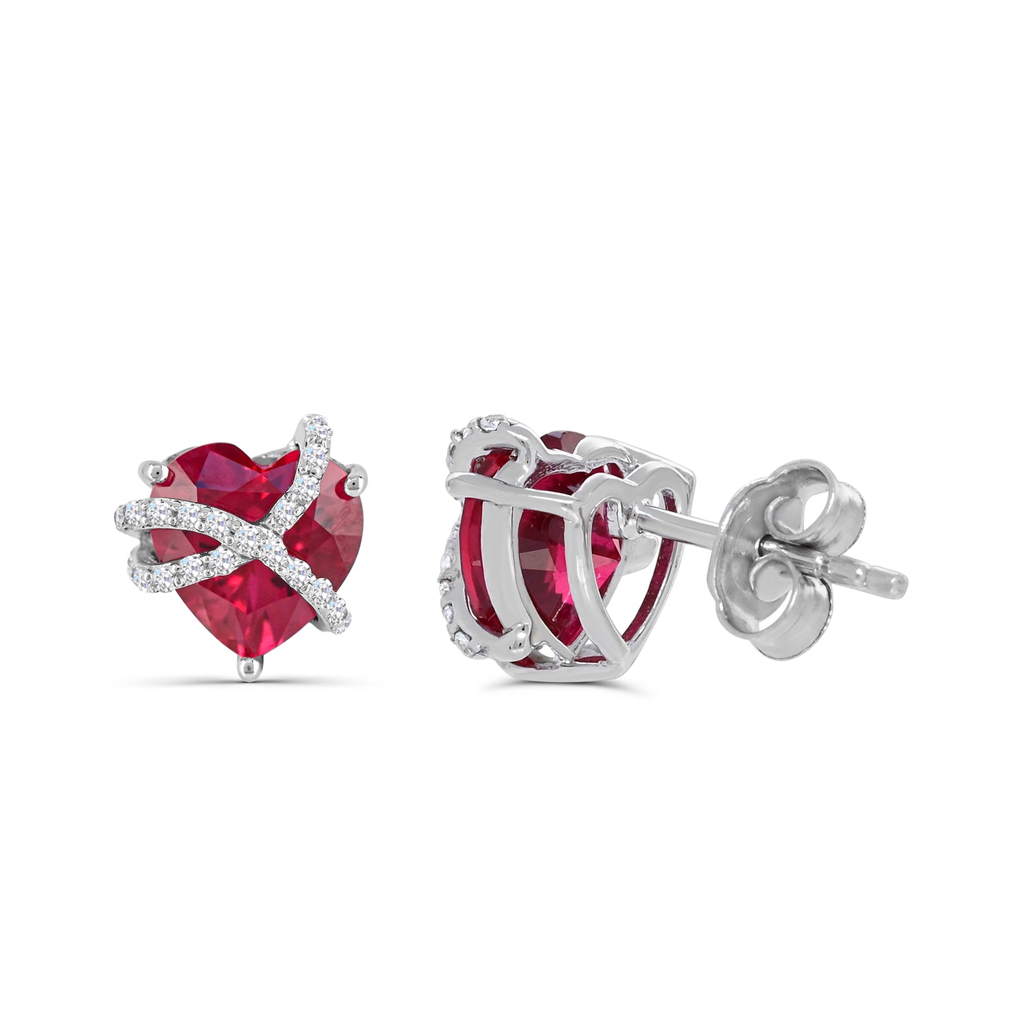 Sterling Silver Created Ruby and Created White Sapphire Stud Earrings