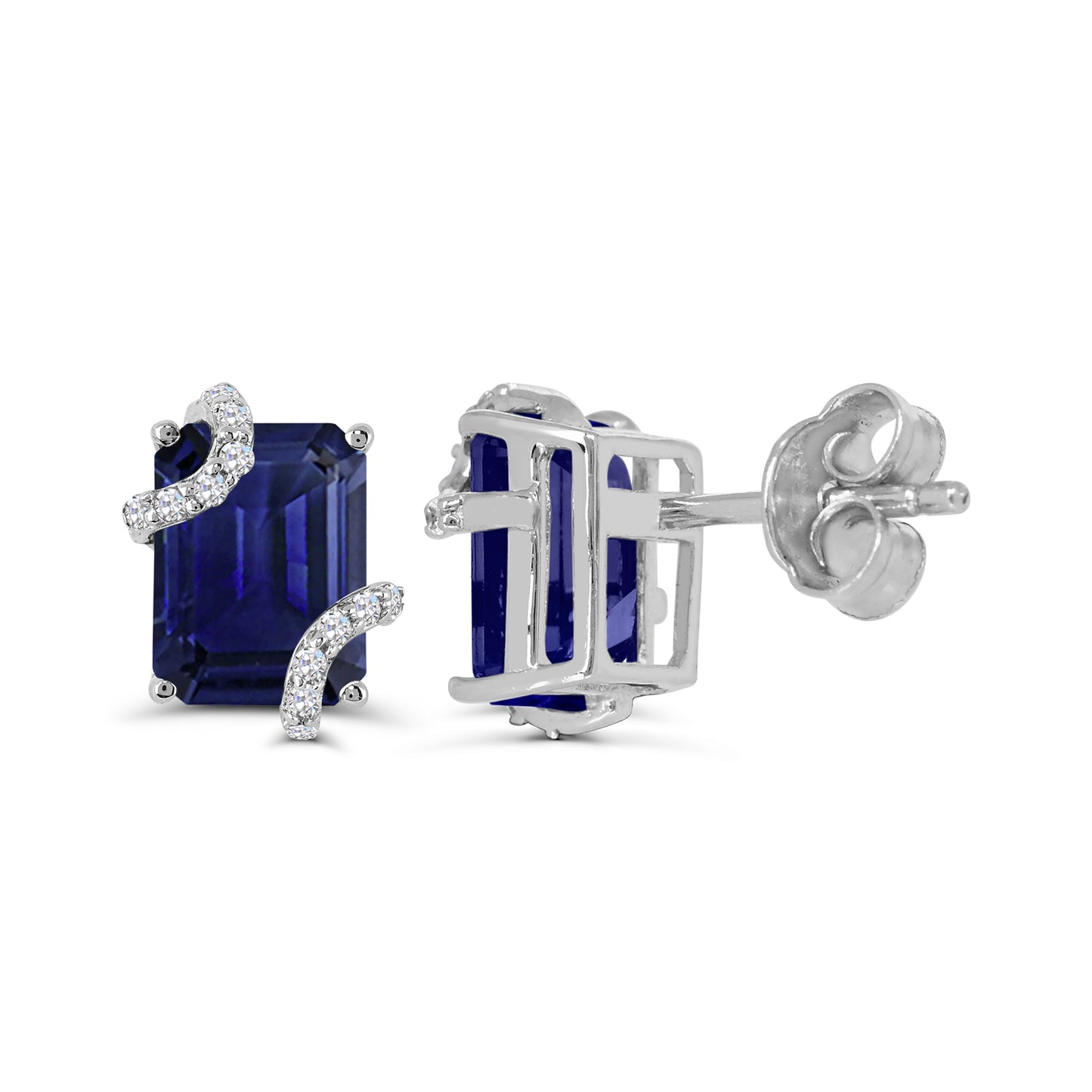 Sterling Silver Created Blue Sapphire and Created White Sapphire Earrings