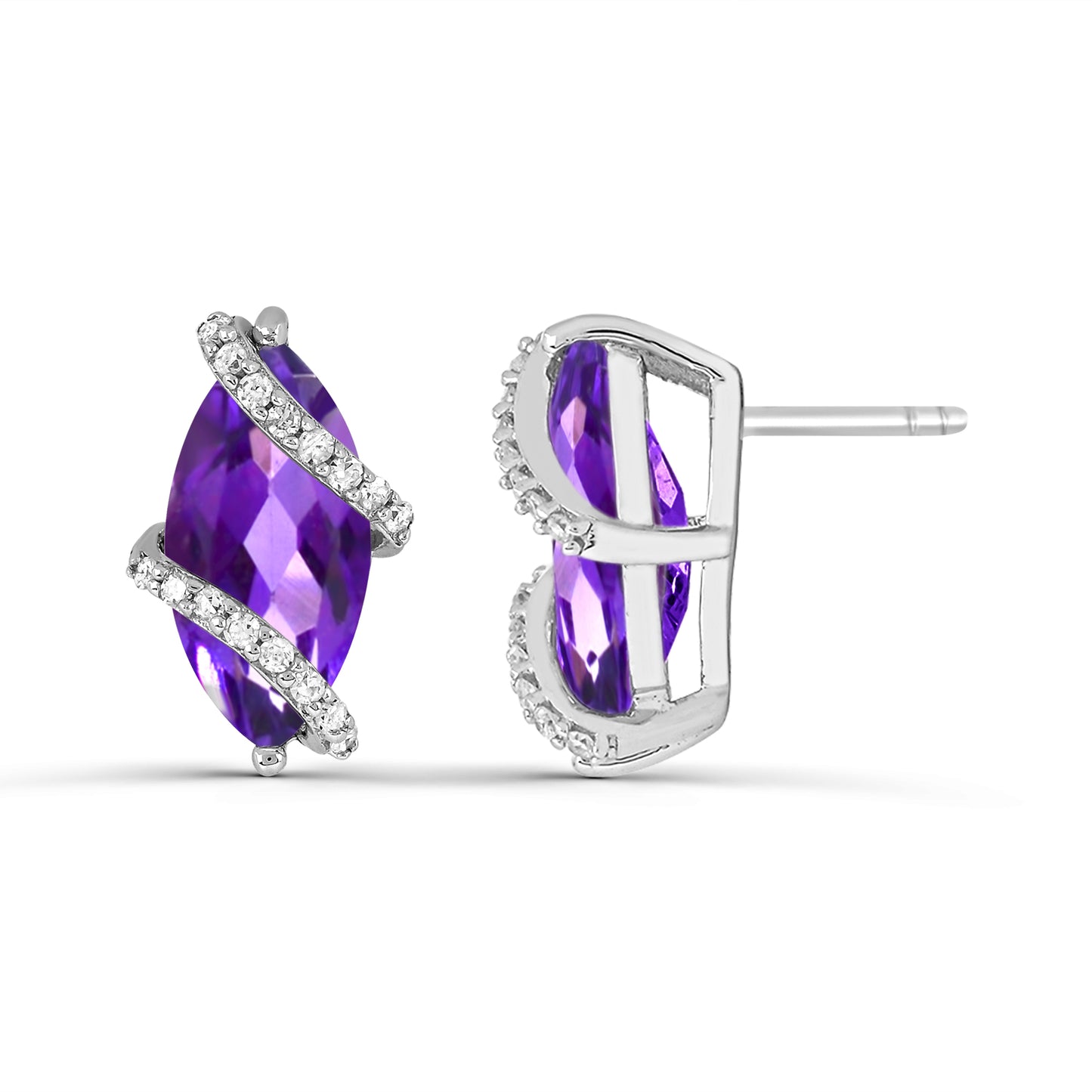 Sterling Silver Amethyst and White Topaz Stud Earrings