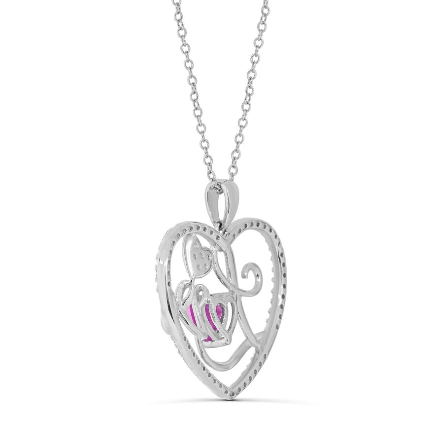 Affinity Designs Rhodium Plated 18' Cable Chain Love Pink Diamond Heart Necklace