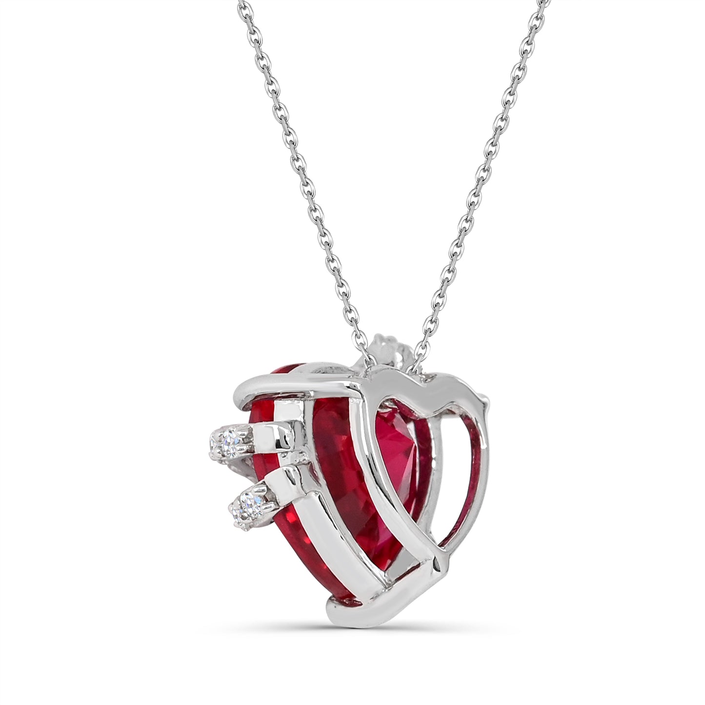 Sterling Silver Created Ruby and Created White Sapphire Necklace