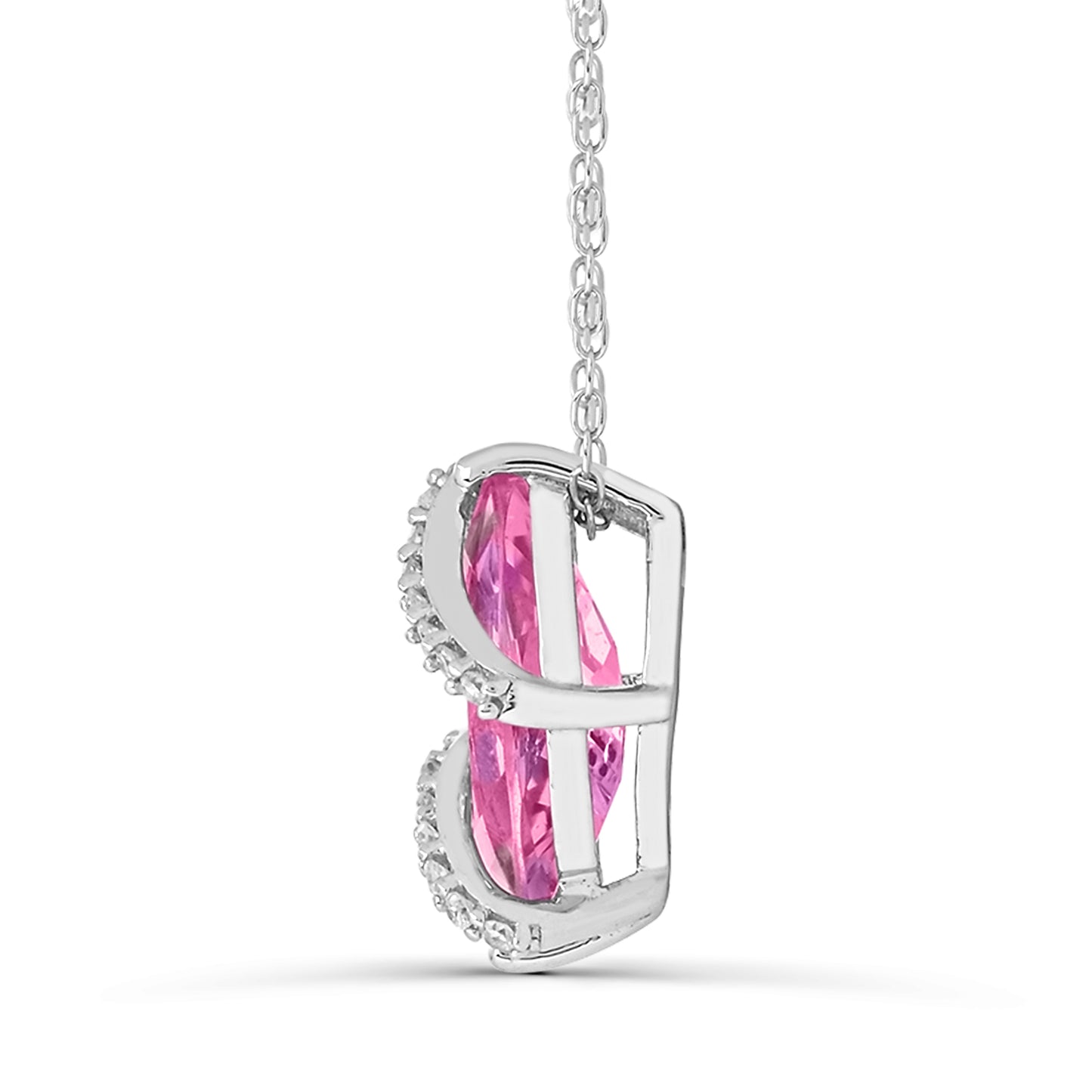 Sterling Silver Created Pink Sapphire and White Topaz Necklace