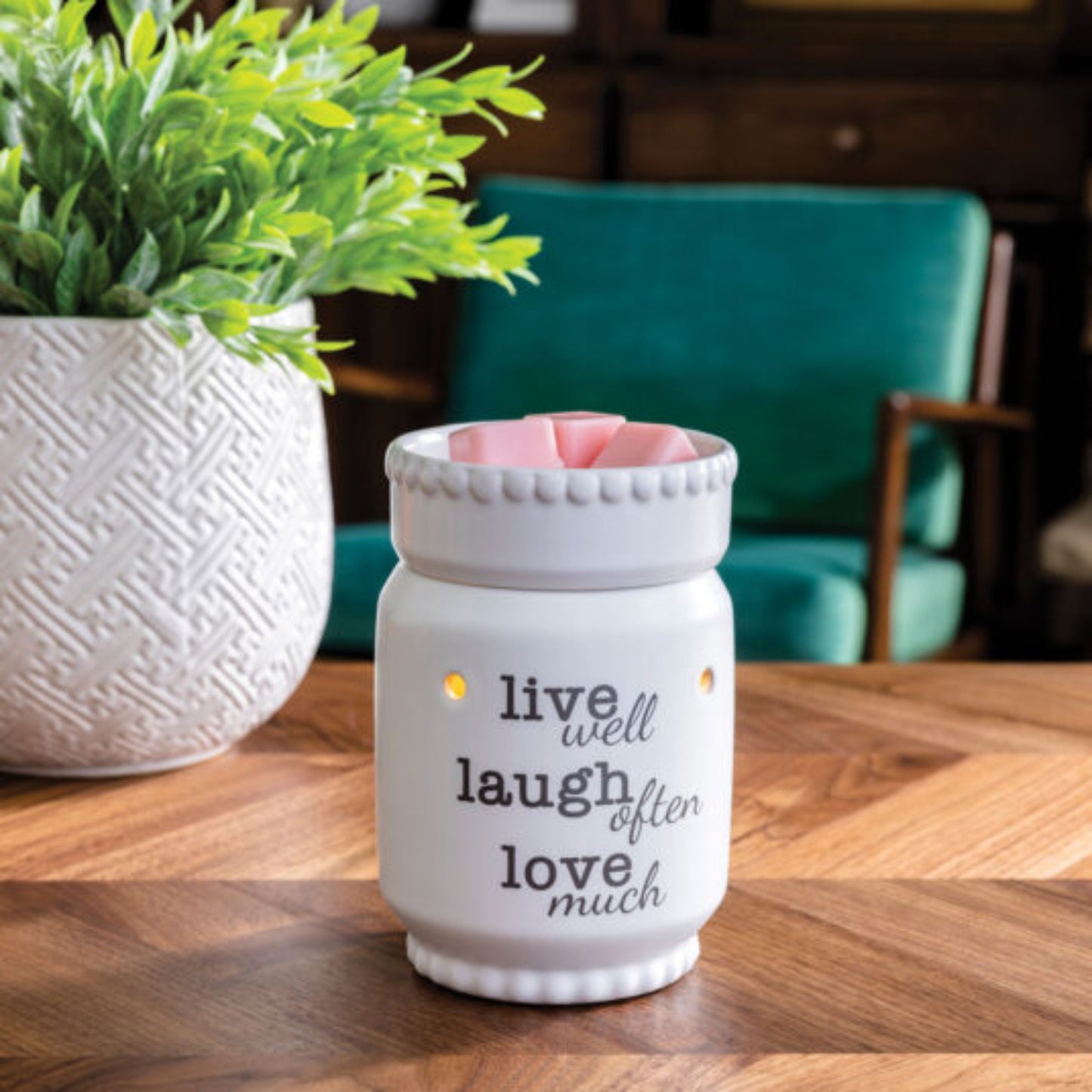 Calentador de velas con fragancia Live Love Laugh Illumination - Blanco