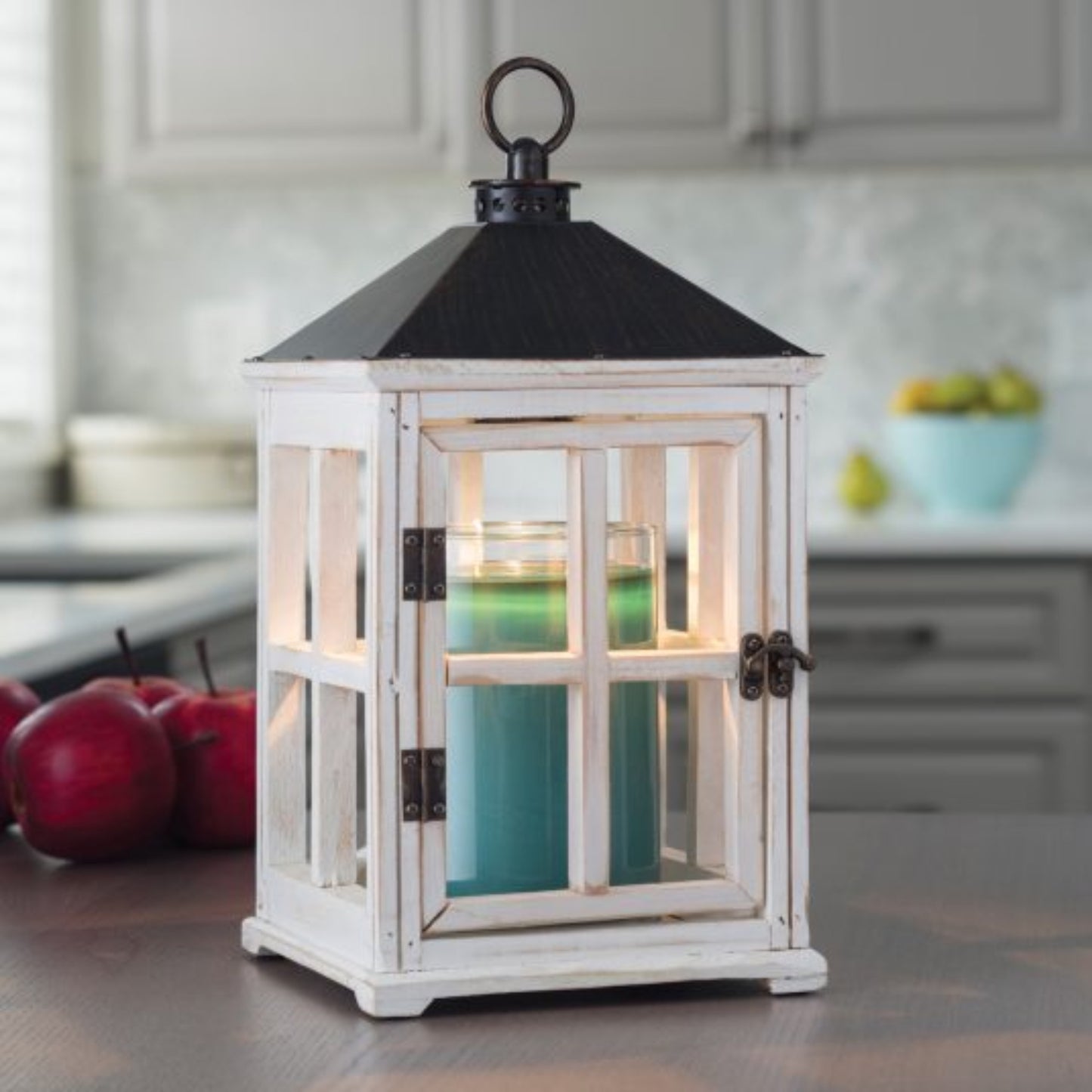 Candle Warmers Weathered Wooden Lantern with Metal Hardware - White