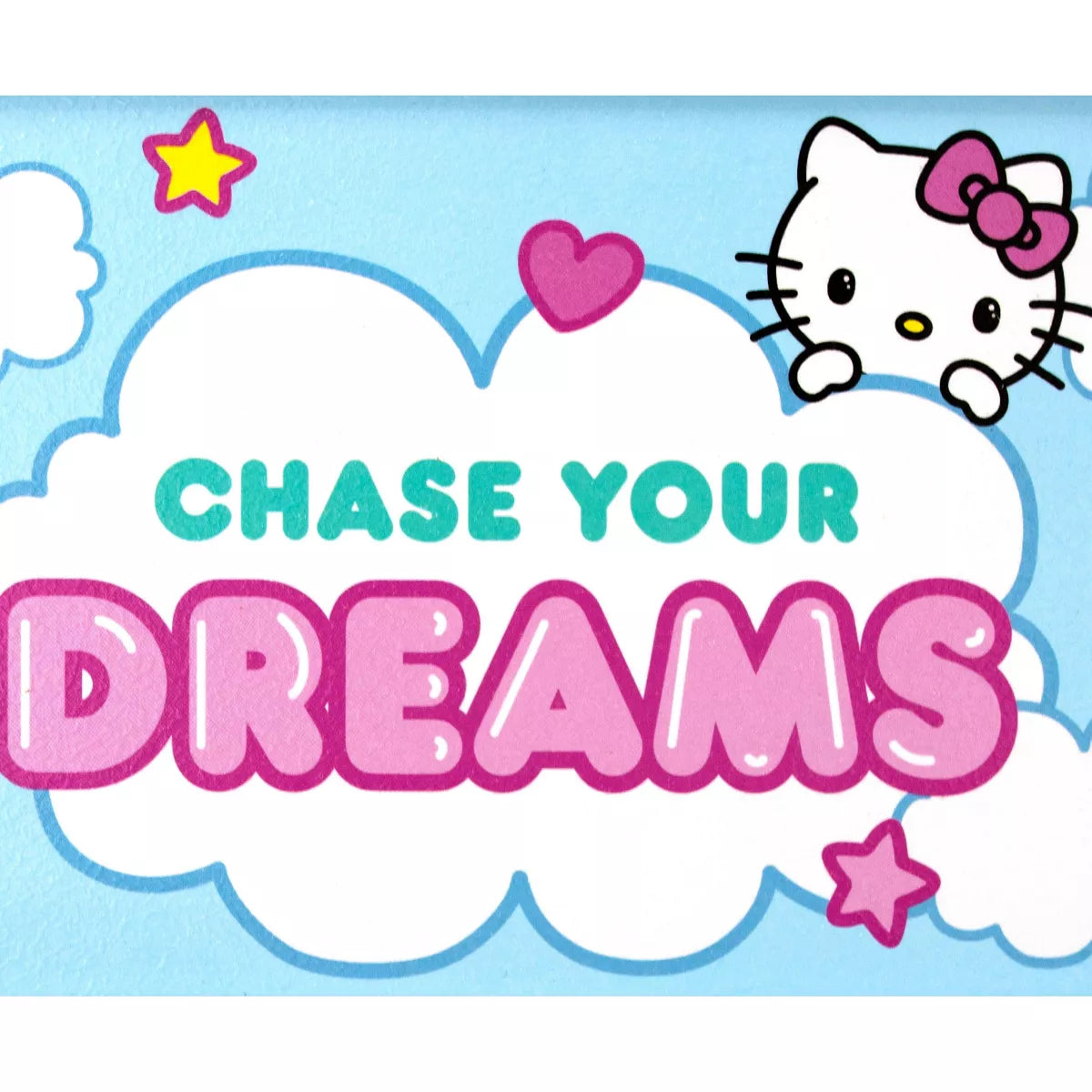 Letrero colgante de madera de Hello Kitty de 12" x 5" con la frase "Chase Your Dreams" para pared enmarcado