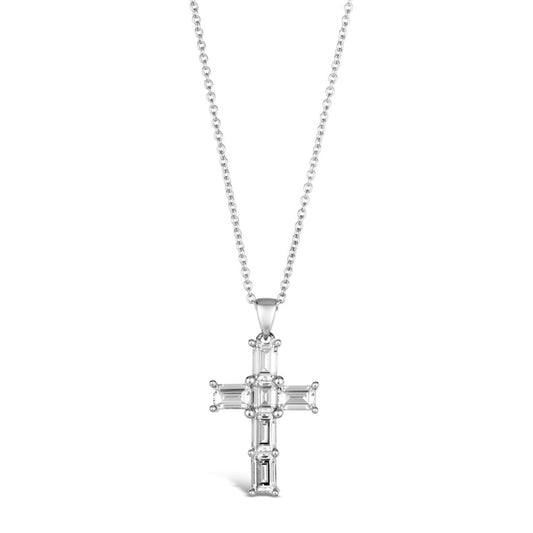 Anna Zuckerman Kate 37 Women's Diamond Crystalline Cross Necklace in Platinum-Plating over 925 Sterling Silver