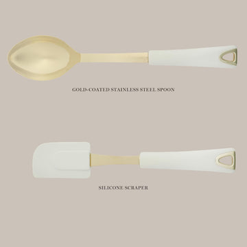 Martha Stewart 143817 Kitchen Scraper and Spoon (2 Piece) Set - Linen/Gold