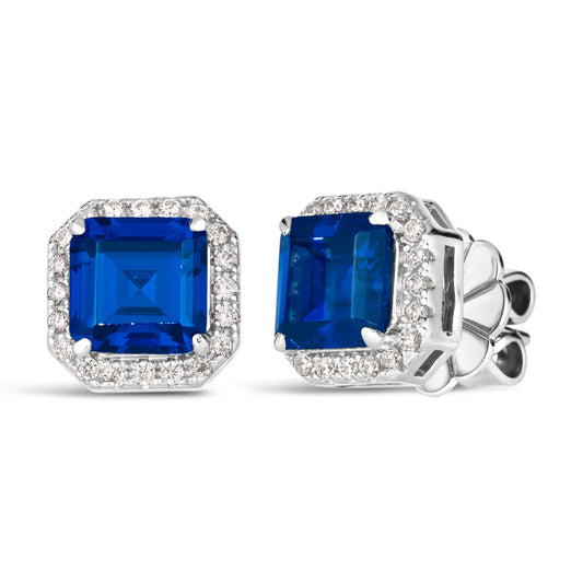 Anna Zukerman Arabella 18 Women's 3 ct. Diamond Crystalline and 2 ct. Blue Sapphire Bollinger Stud Earrings in Platinum-Plating over 925 Sterling Silver