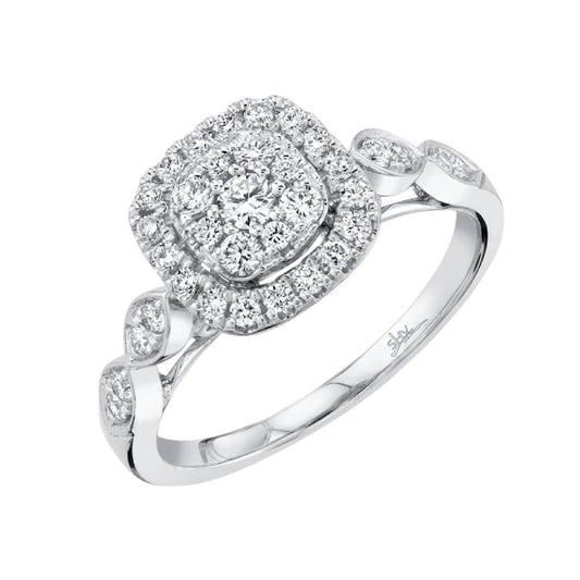 Shy Creation Women's 0.53 ct. Diamond Cluster Engagement Ring in 14K White Gold - Size 7