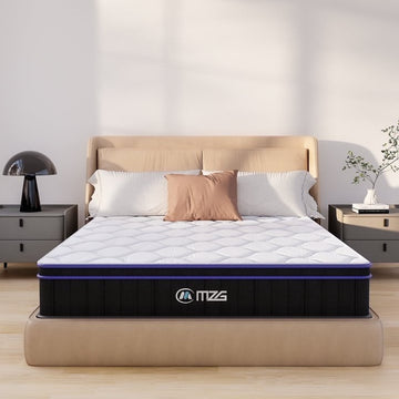 MZG 10" Medium Firm Pillow Top Queen Mattress - White/Black