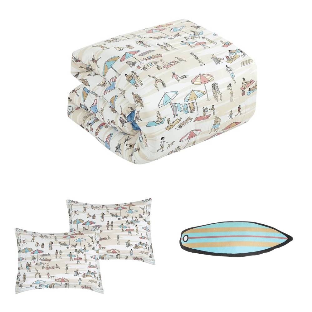 ESCA Coastal Beach Surfing Kid's Full Size Comforter Set (4-Piece) - Beige