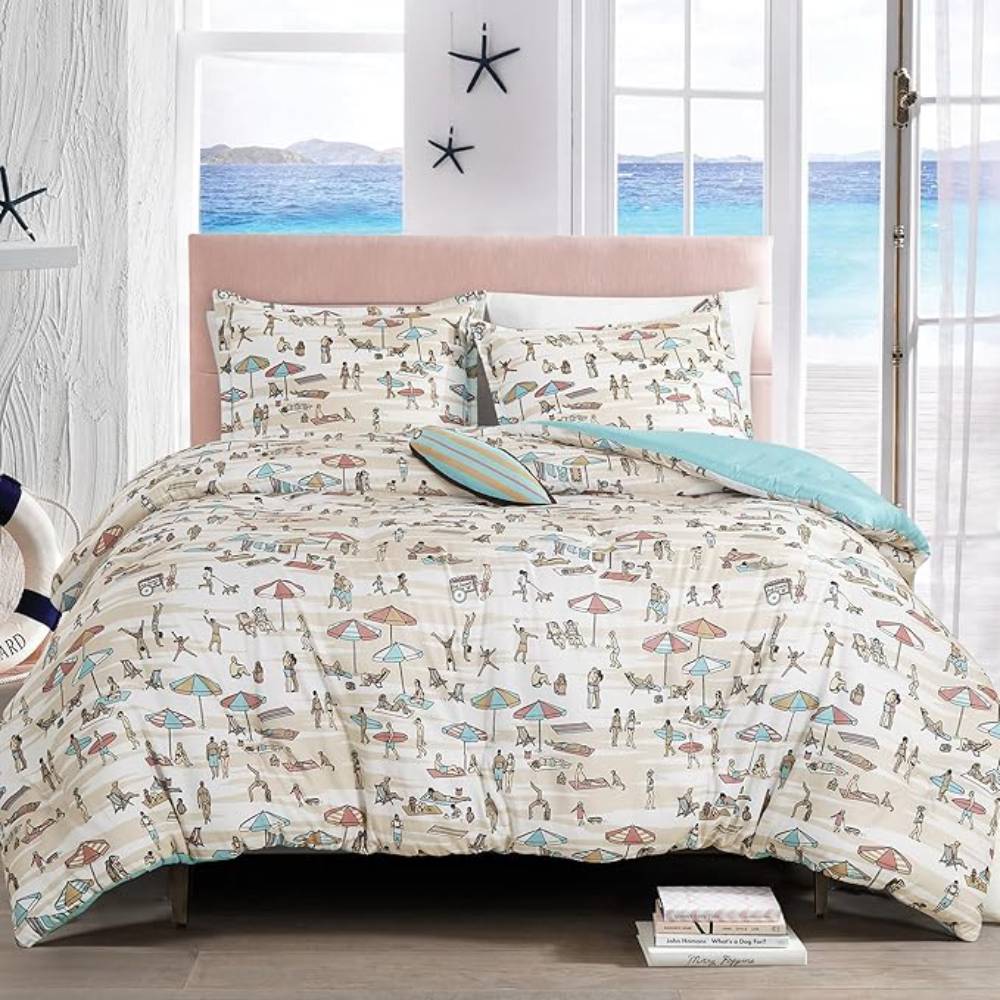ESCA Coastal Beach Surfing Kid's Full Size Comforter Set (4-Piece) - Beige