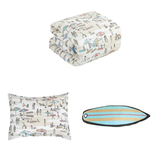 ESCA Coastal Beach Surfing Kid's Twin Size Comforter Set (3-Piece) - Beige