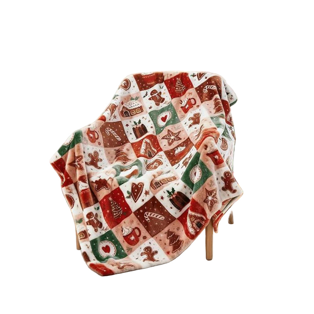 JCrown Double Sided Cookie Patch Holiday Print Throw Blanket
