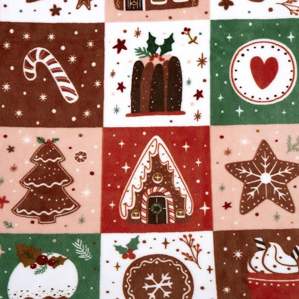 JCrown Double Sided Cookie Patch Holiday Print Throw Blanket