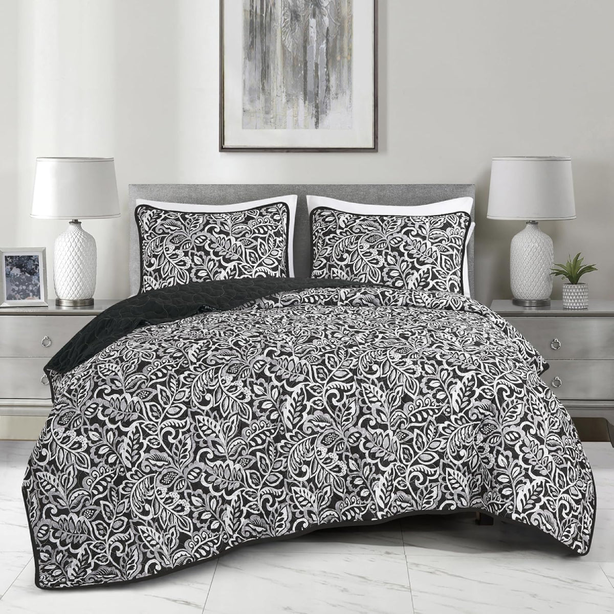 ESCA Oasis Bedspread Set (3-Piece) - Black/White