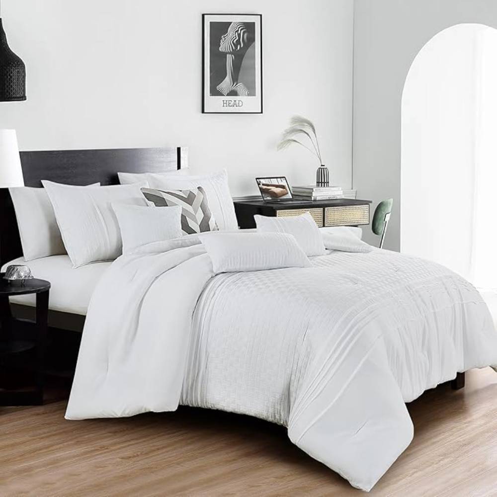 ESCA Minimalist Dymas Comforter Set (7-Piece) - White