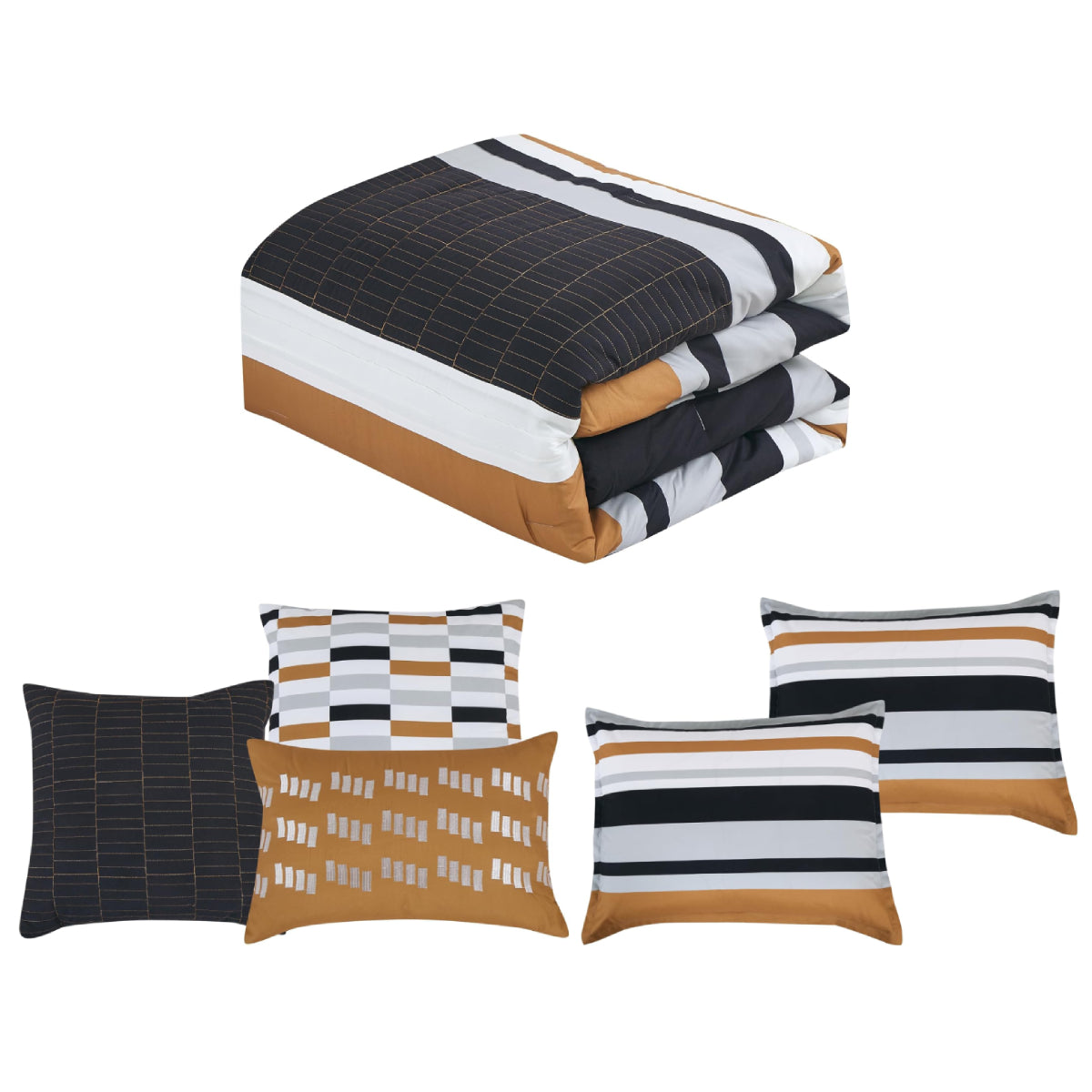 ESCA Keawe Comforter Set (6-Piece) - Black/Orange