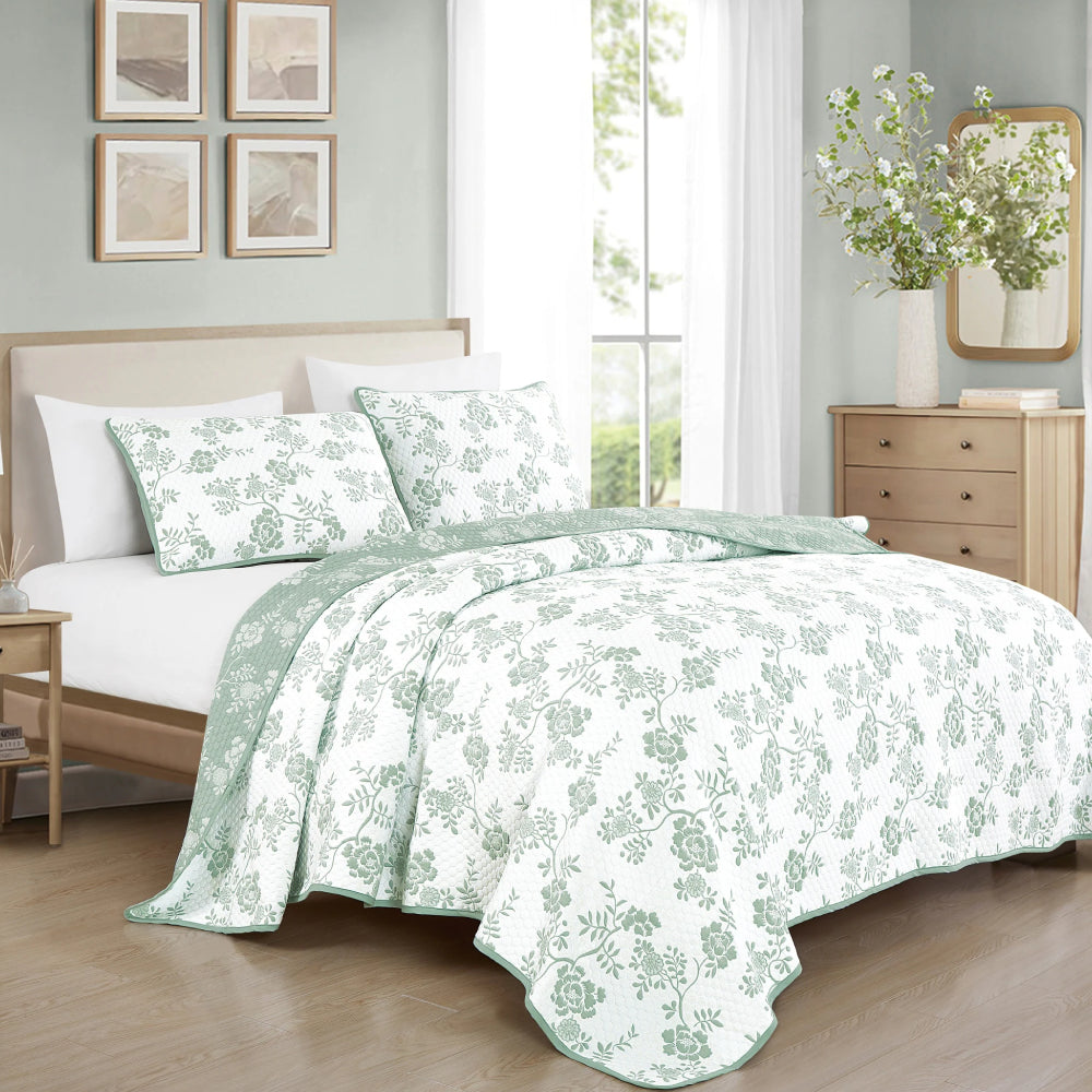 Elight Home Ratna Queen Size (3-Piece) Comforter Set - White/Green