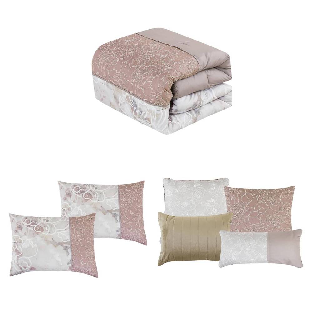 ESCA Floral Nayomi Comforter Set (7-Piece) - Pink