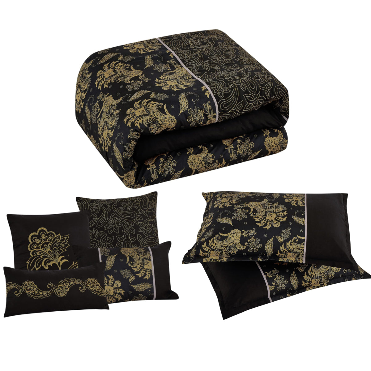 ESCA Dubh Comforter Set (7-Piece) - Black/Yellow