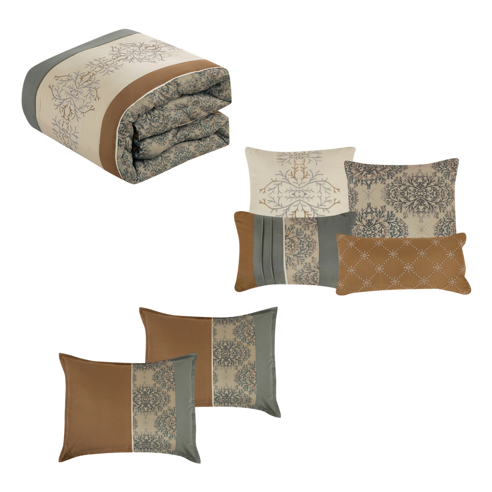 ESCA Dwan Luxury Comforter Set (7-Piece) - Brown/Gray