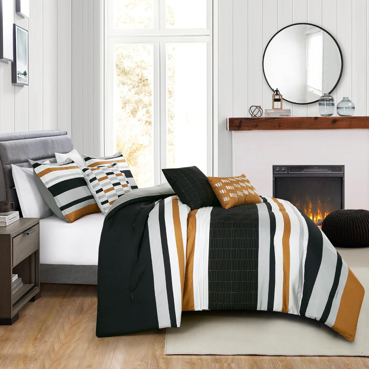 ESCA Keawe Comforter Set (6-Piece) - Black/Orange