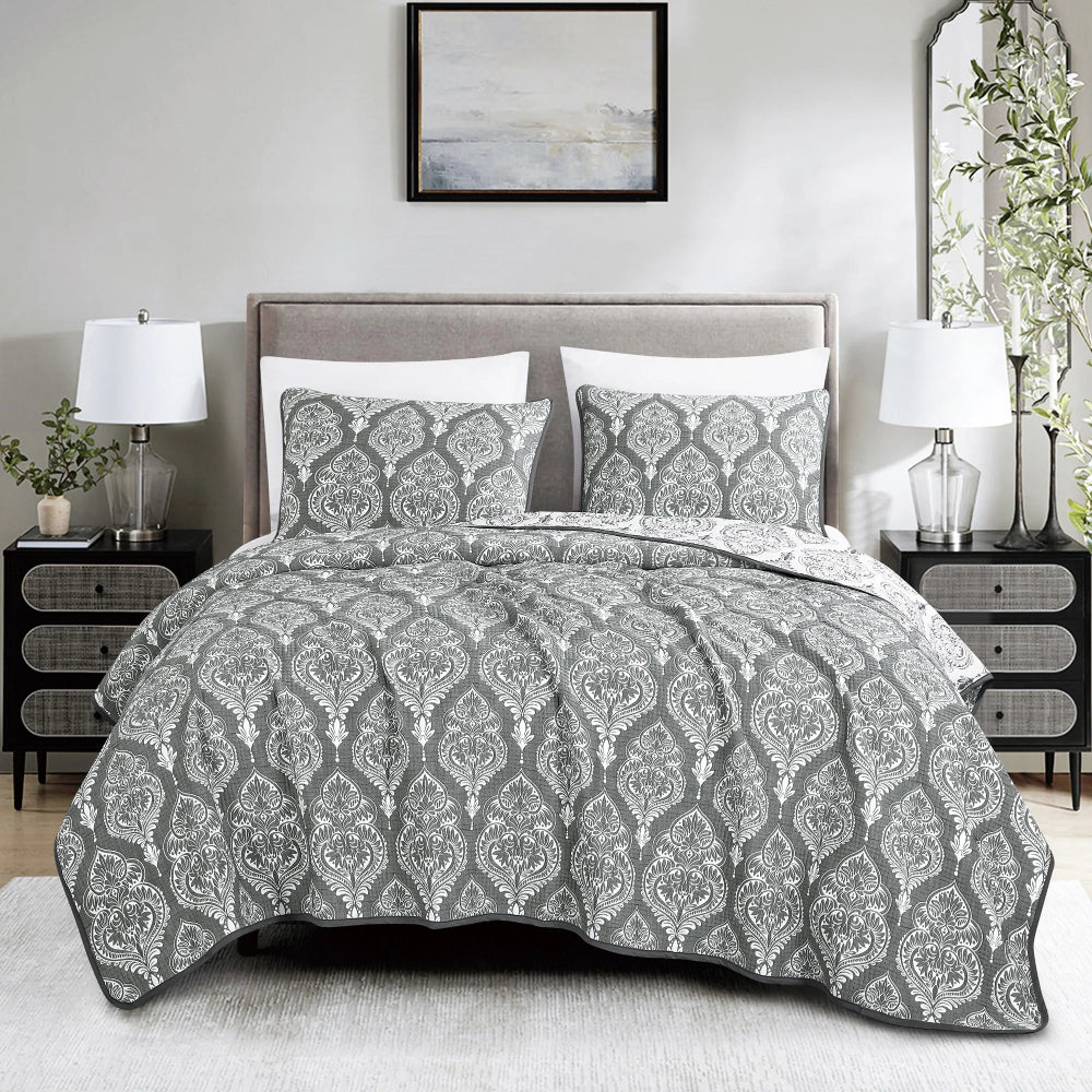 Eshe Oneida Matelasse Coverlet Set (3-Piece) - Grey