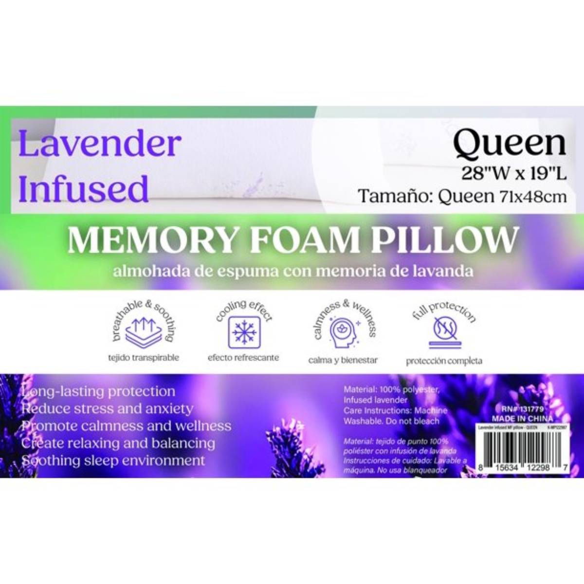 Kashi Home 28" x 19" Queen Memory Foam Lavender Infused Pillow - Purple