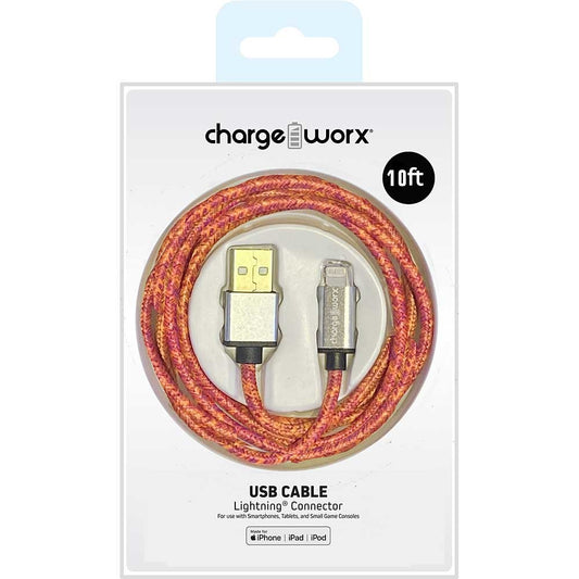 Charge Worx 10-Ft Lightning Cable Orange