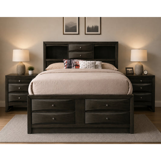 Emila Queen Bed with 2 Nightstands by Best Home - Gray