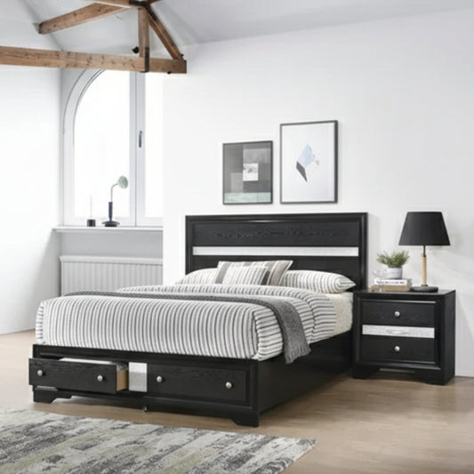 Oscar Queen Bed with Nightstand by Best Home - Black