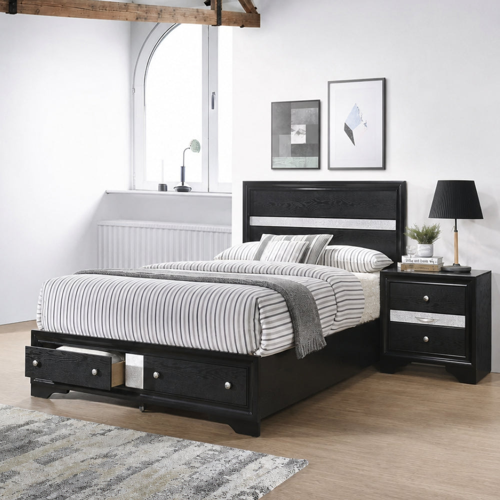 Oscar Queen Bed with Nightstand by Best Home - Black