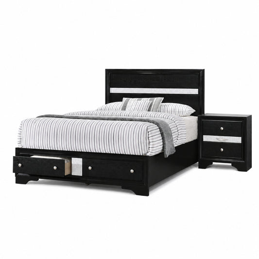Oscar Queen Bed with Nightstand by Best Home - Black