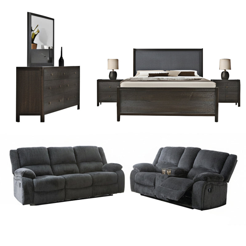 Bundle: Elbrus Queen Bedroom Set - Brown + Lawrence Motion Sofa and Loveseat by Best Home - Blue