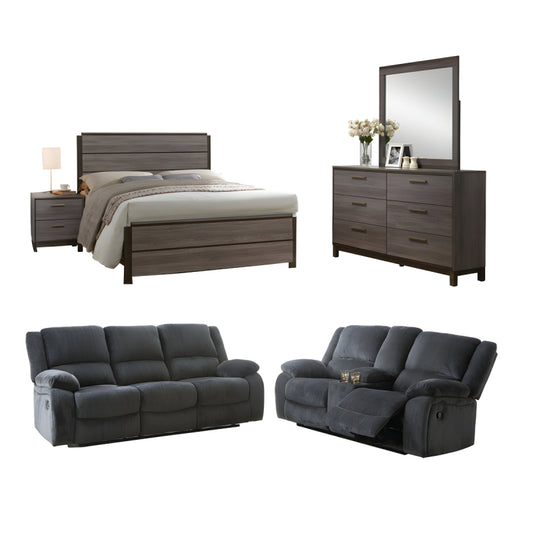 Bundle: Blake Queen Bedroom Set + Lawrence Motion Sofa & Love Seat by Best Home - Blue