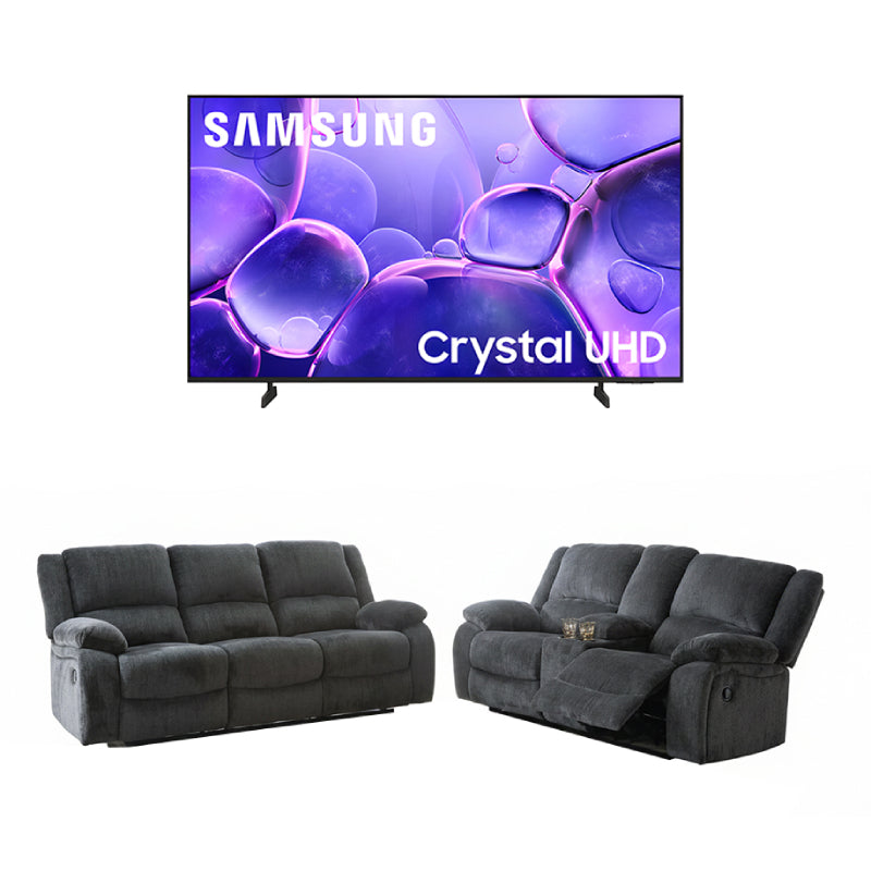 Bundle: Samsung 65" Class U8000F LED Crystal UHD 4K Smart Tizen TV + Lawrence Motion Sofa and Loveseat by Best Home - Blue