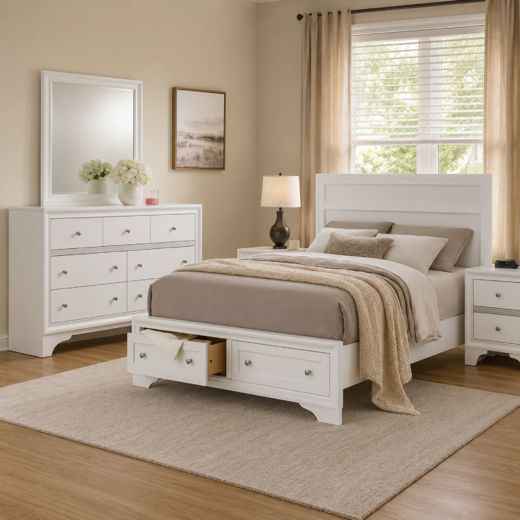 Alfred 4-Piece Bedroom Set with Queen Bed, Dresser, Mirror and