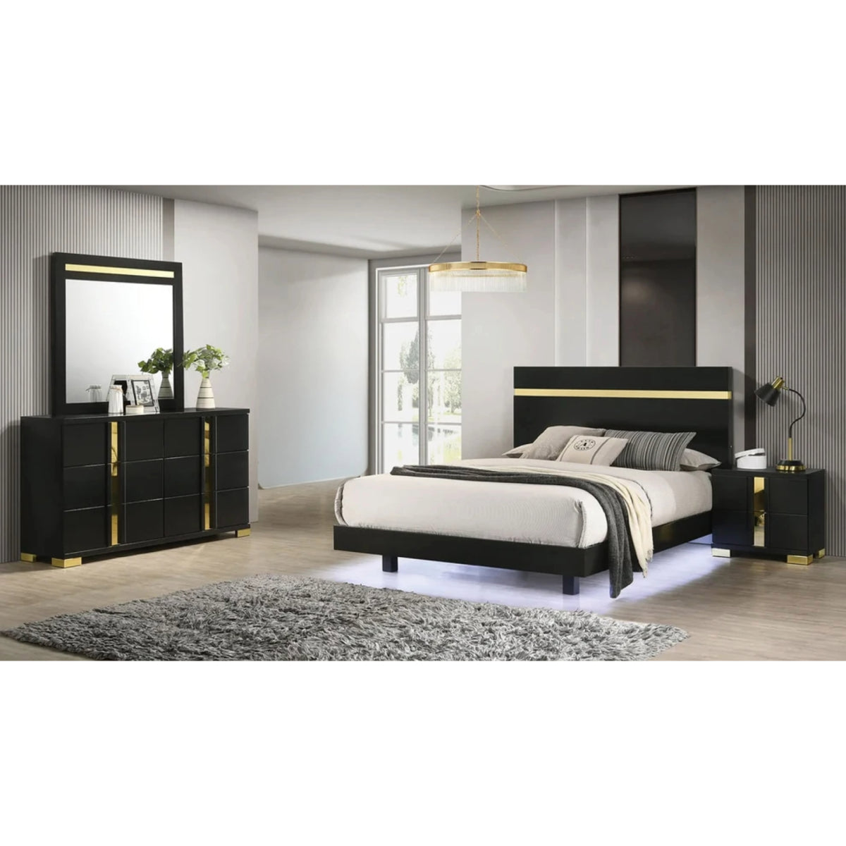 Lille Queen Bedroom Set (4-Piece) by Furniture of America - Black