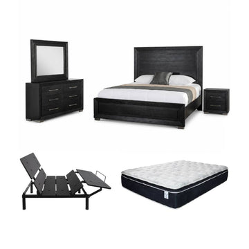 Bundle: Ashbourne King Bedroom Set + Cosmo Sydney Adjustable King Bed + SilverRest Amelia 12" Pillow Top King Mattress