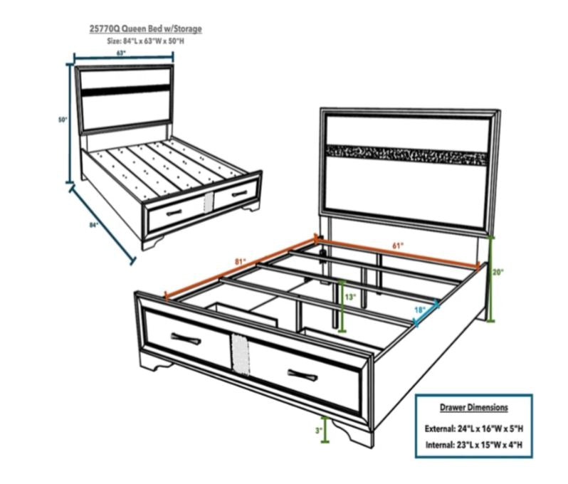 Juego de dormitorio de 4 piezas con cama tamaño queen, tocador, espejo y mesita de noche de Best Home