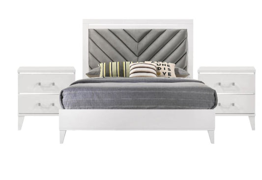 Colby Queen Bed + 2 Nightstands - White