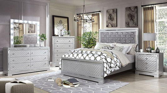 Juego de dormitorio de 4 piezas Belleterre Silver de Furniture Of America con cama tamaño queen