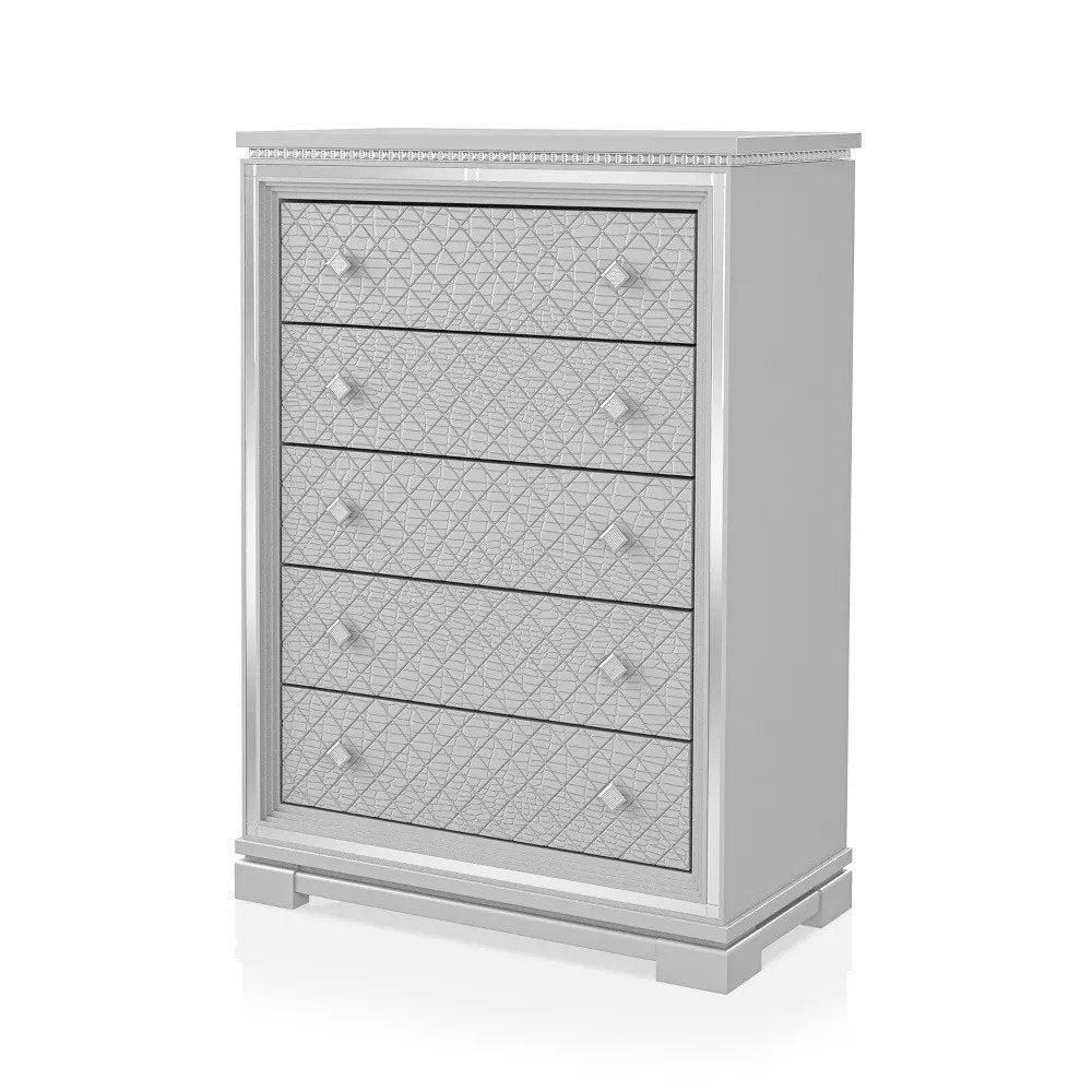 Juego de dormitorio de 4 piezas Belleterre Silver de Furniture Of America con cama tamaño queen