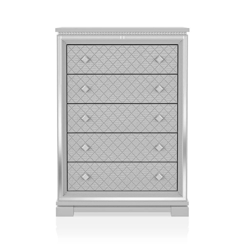 Juego de dormitorio de 4 piezas Belleterre Silver de Furniture Of America con cama tamaño queen