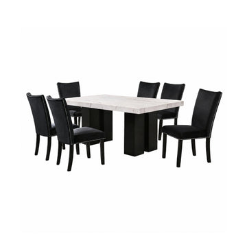 Juego de comedor de 7 piezas con mesa de mármol auténtico y sillas de terciopelo de Best Home - Negro