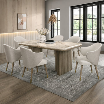 Palace (7-Piece) Dinner Table Set by Best Home - Beige/Gray
