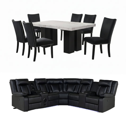 Bundle: Finland Dining Set + Kelley Sectional Sofa by Best Home - Black