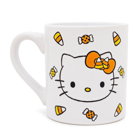 Sanrio Hello Kitty Candy Corn 14 oz Wax Resist Ceramic Pottery Mug - White